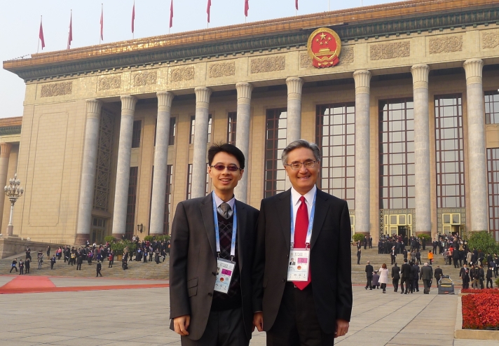 Our Director and Allan Wong in front of the Opening Ceremony venue